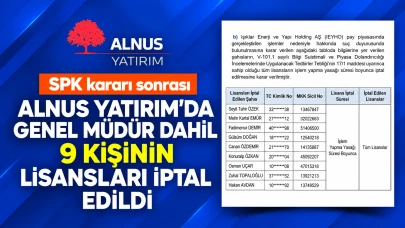 Alnus Yatırım'da Genel Müdür Dahil 9 Kişinin Lisansları İptal Edildi